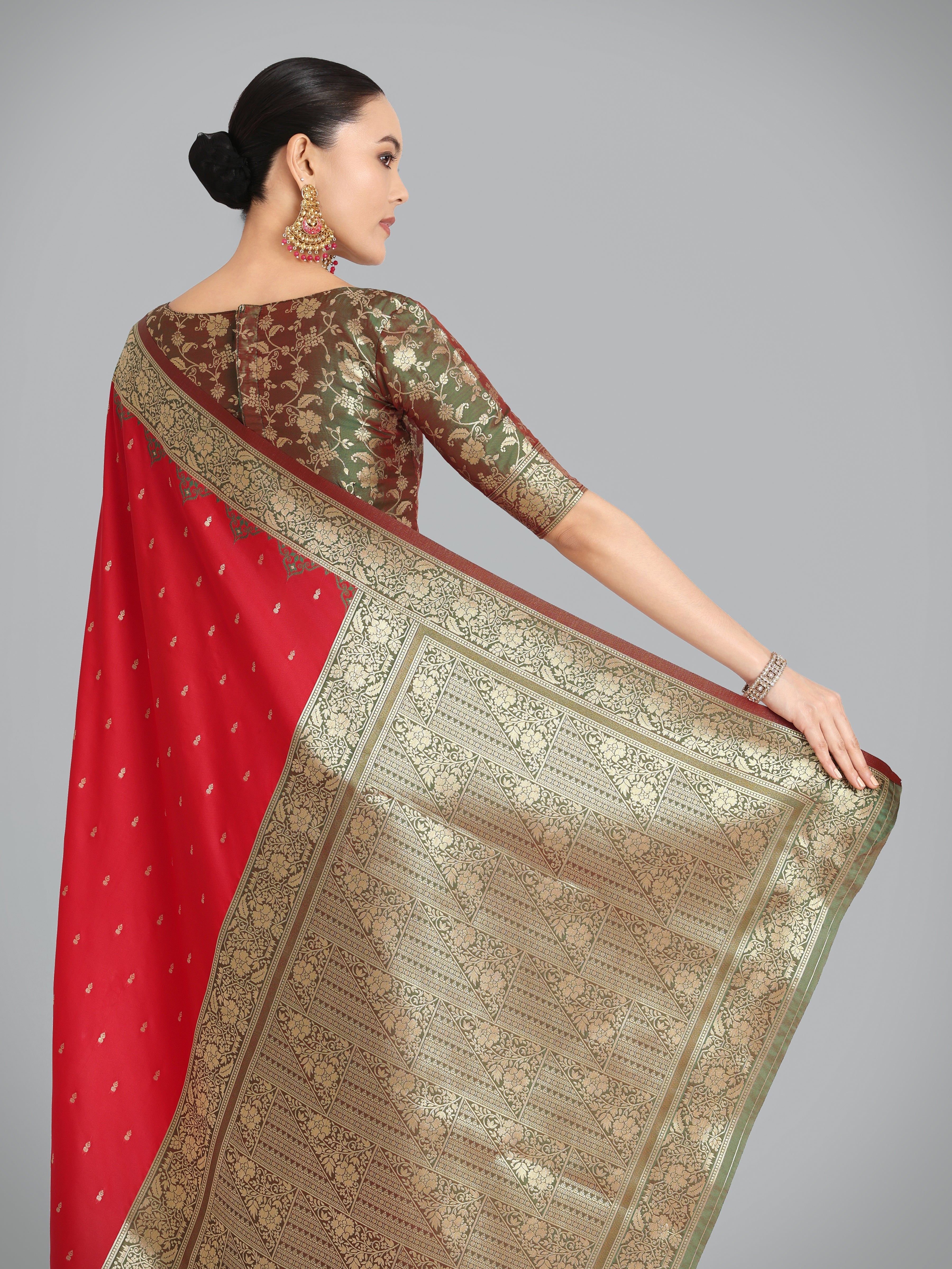Red Banarasi Soft Silk Butti & Zari Weave Tradition Saree