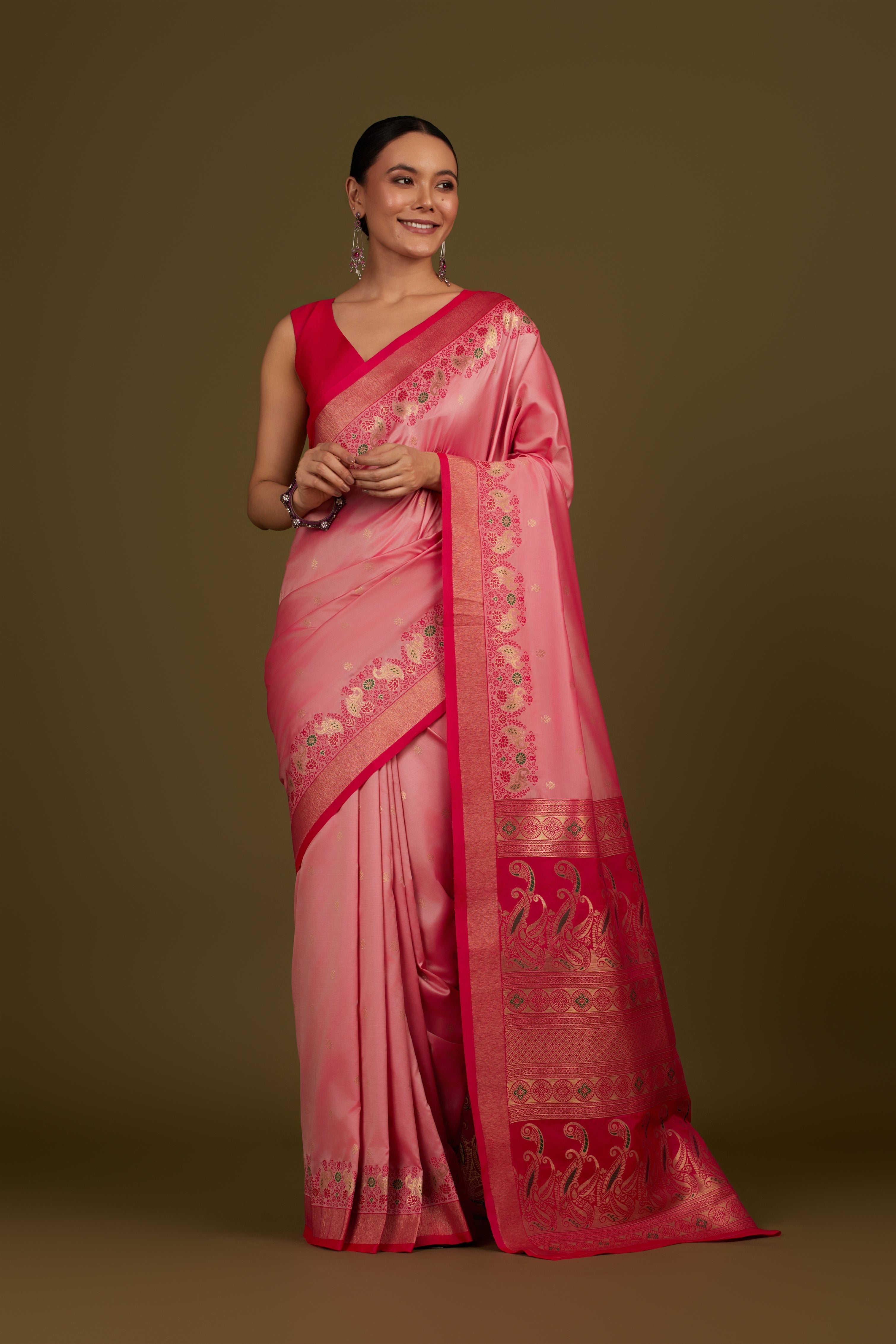 Dark Purple Banarasi Silk Blend Paisley Zari Pallu Saree