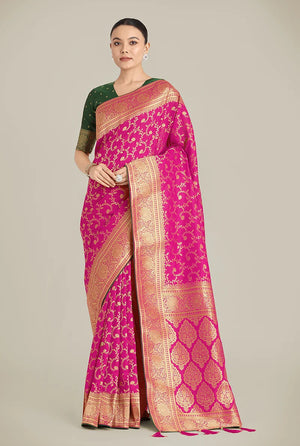 Rani Pink Banarasi-Style Silk Blend Saree with Paisley Pallu