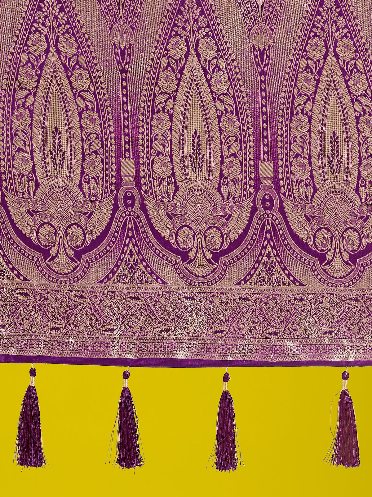 Purple Banarasi-Style Satin Saree with Paisley Pallu, pallu close-up