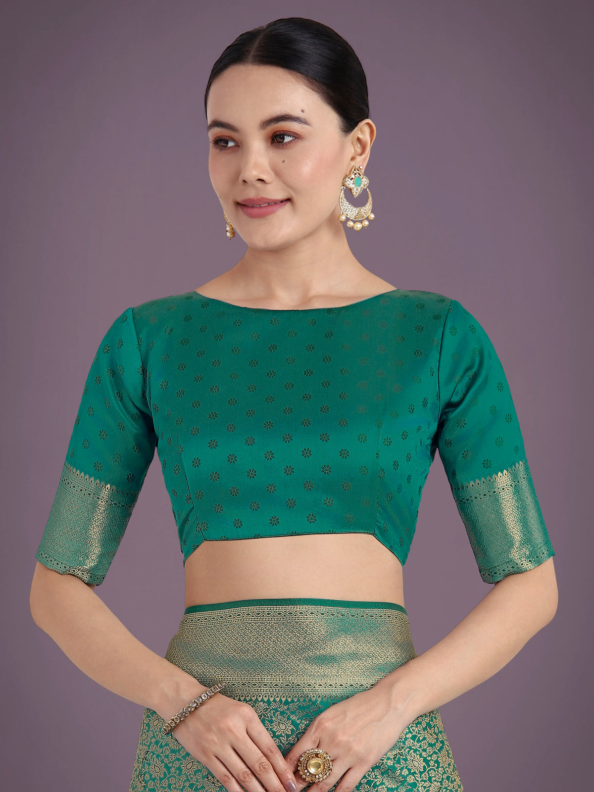 Teal Banarasi-Style Silk Blend Saree with All-Over Zari Weave, blouse detail