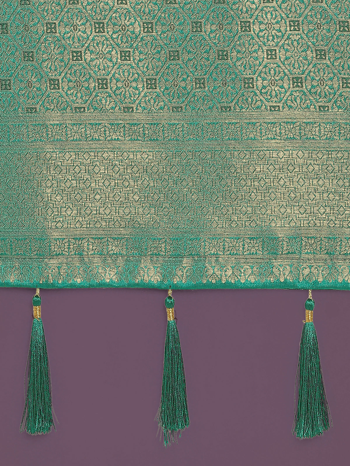 Turquoise Banarasi-Style Satin Saree with Floral Zari Jaal, pallu close-up