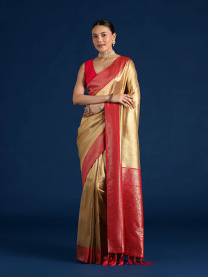 Rani Pink Silk Blend Saree with Wide Zari Border
