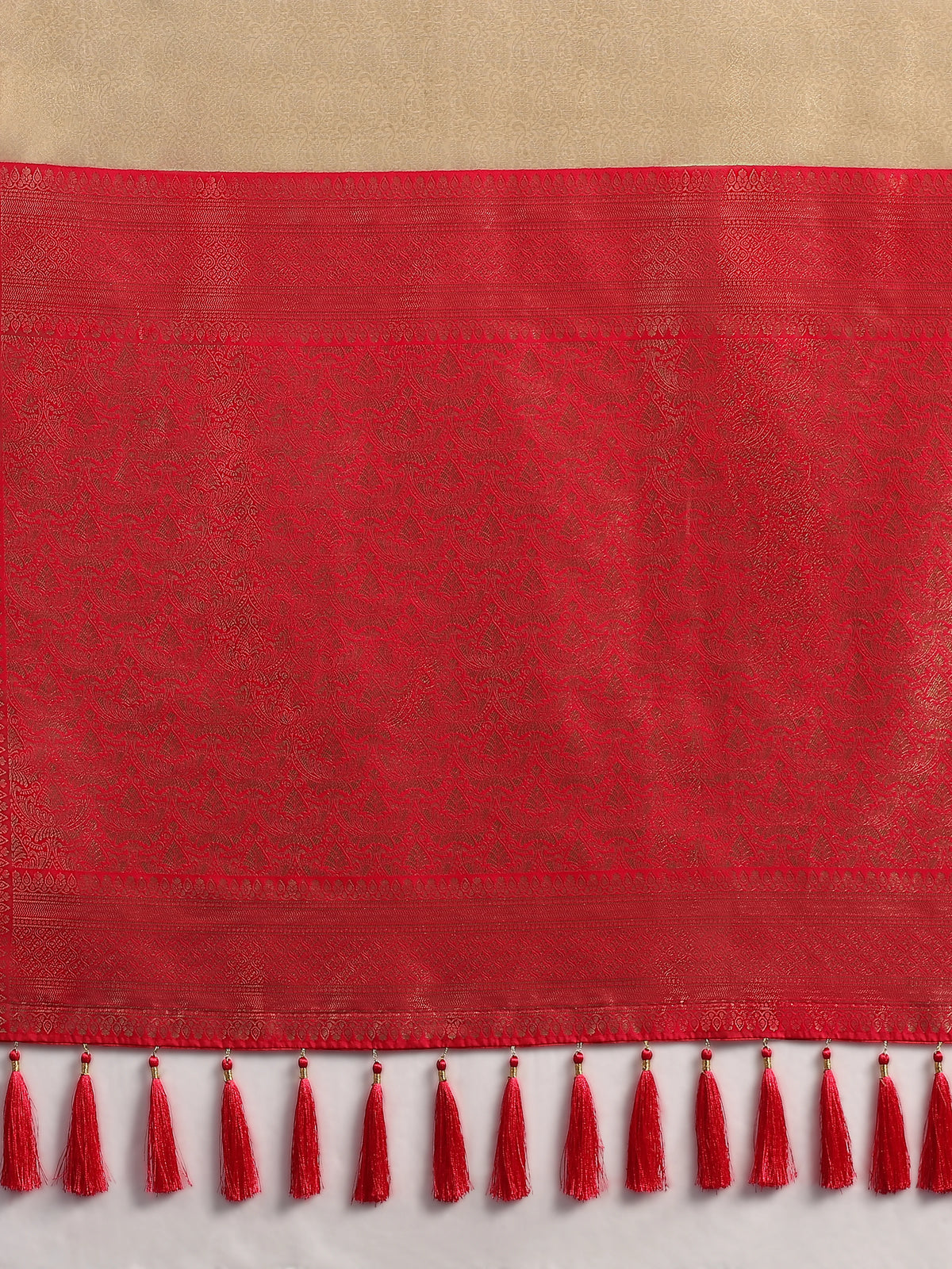 Rani Pink Silk Blend Saree with Wide Zari Border, pallu close-up