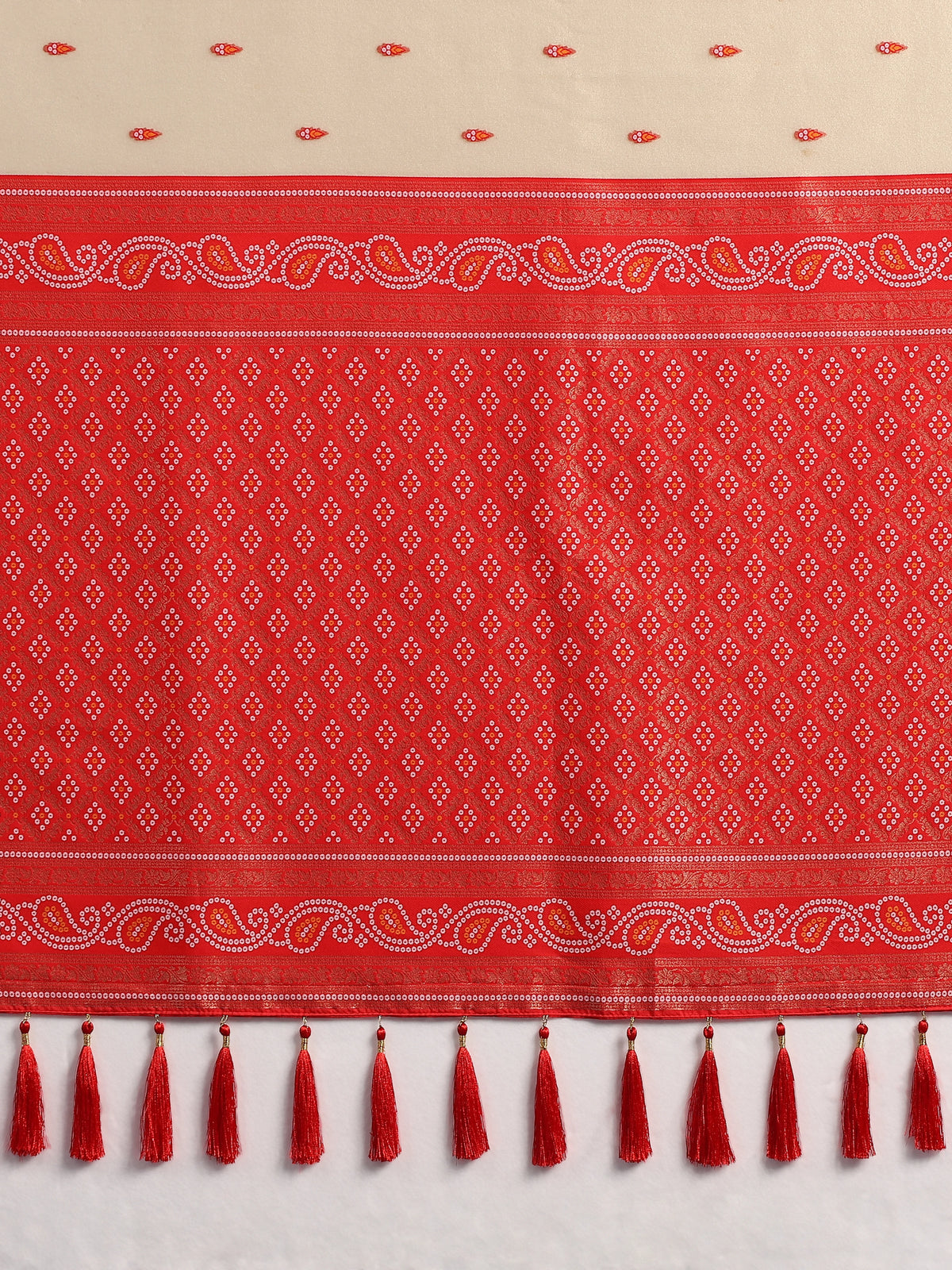 Red Silk Blend Saree with Woven Paisley Border, pallu close-up