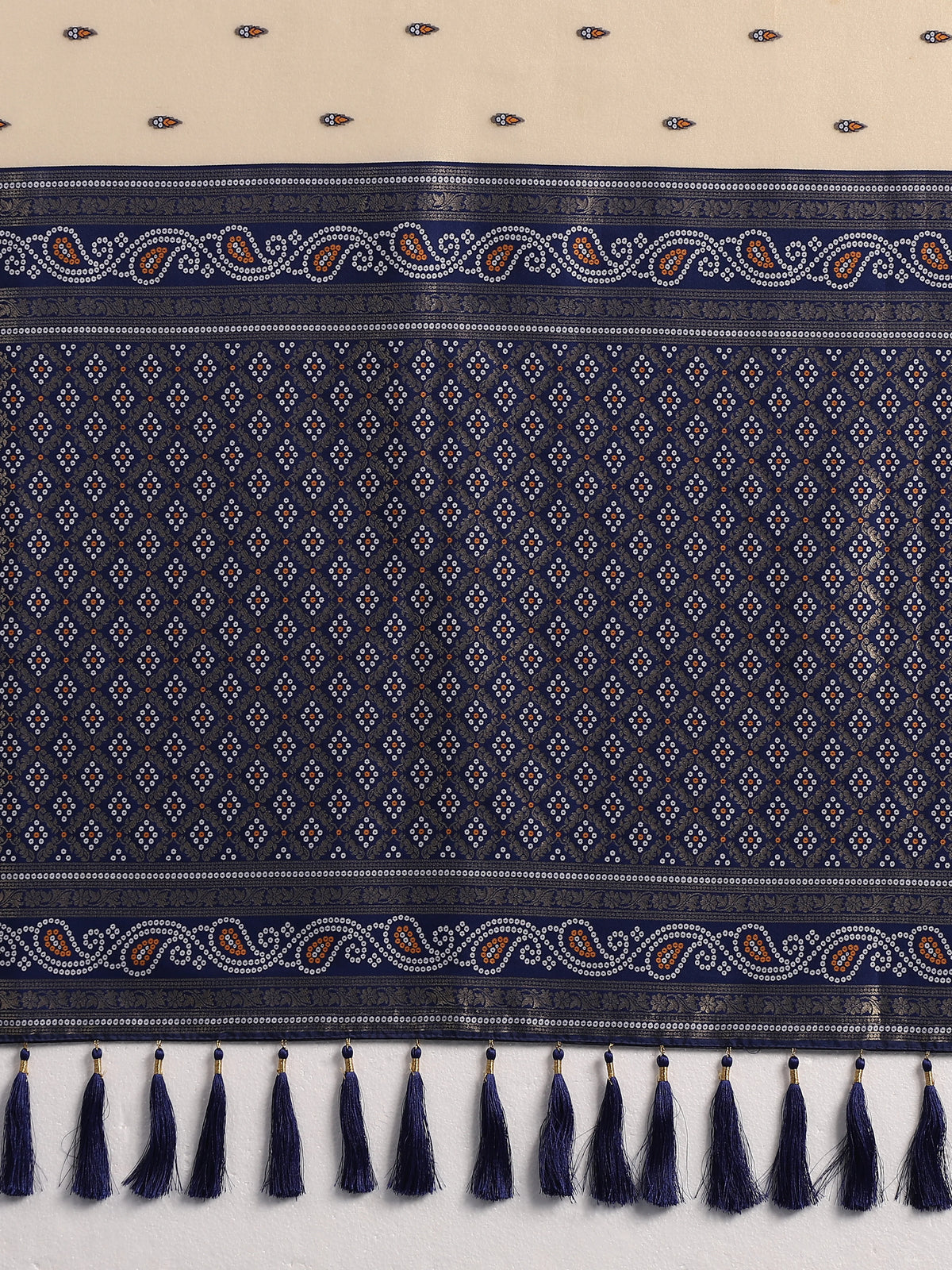 Navy Blue Silk Blend Saree with Woven Paisley Border, pallu close-up