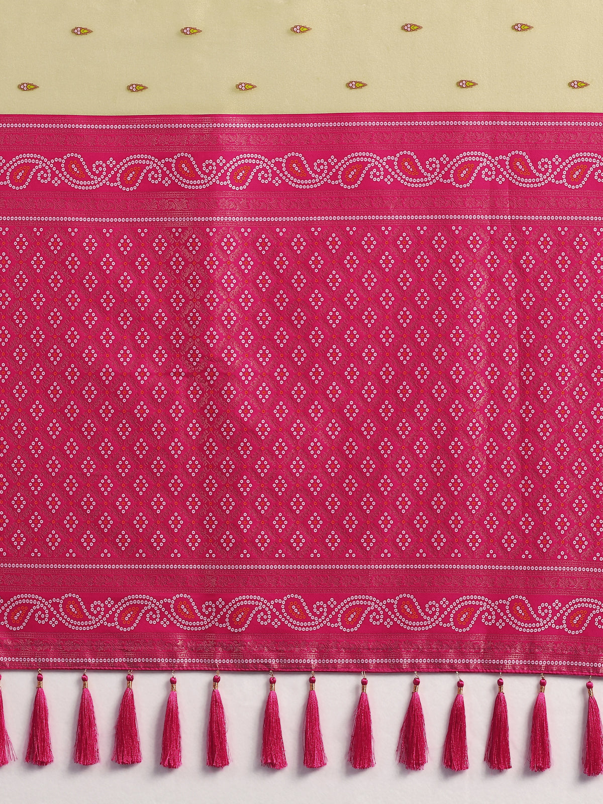 Rani Pink Silk Blend Saree with Woven Paisley Border, pallu close-up