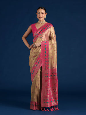 Rani Pink Silk Blend Saree with Zari Weave Pallu