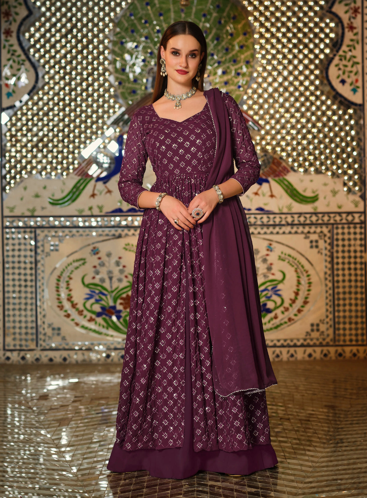 Purple Georgette Anarkali with Lehenga Skirt, front