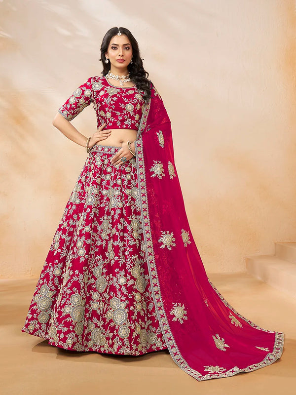 Rani Pink Art Silk Floral Lehenga Choli, front
