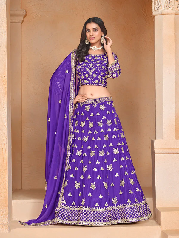 Violet Art Silk Sequin Buti Lehenga Choli, front