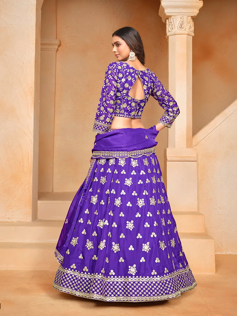 Violet Art Silk Sequin Buti Lehenga Choli, back