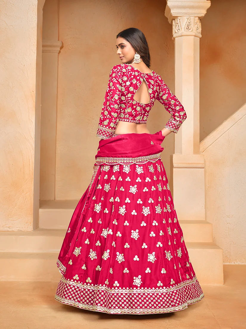 Rani Pink Art Silk Sequin Buti Lehenga Choli, back