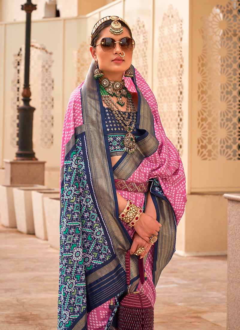 Light Pink Patola Print Zari Weaving Silk Saree