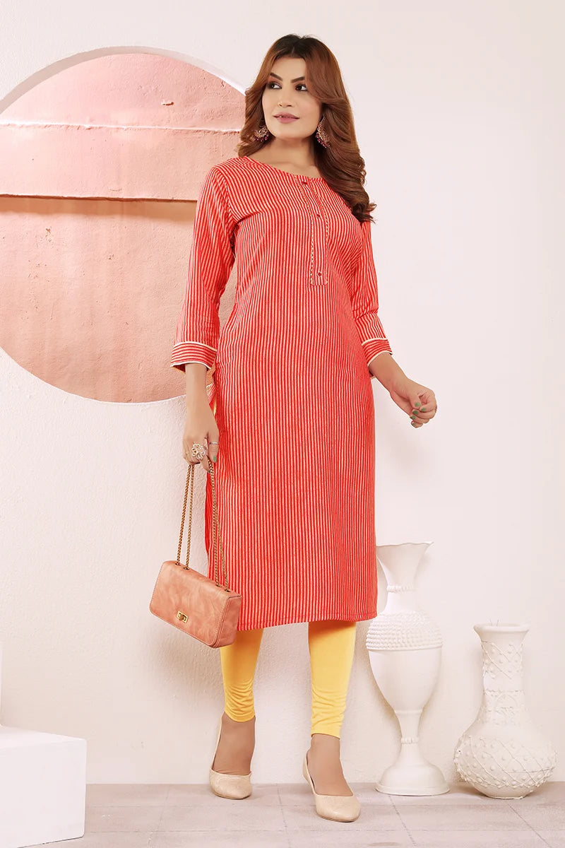 Red Viscose Printed Straight Kurti, front