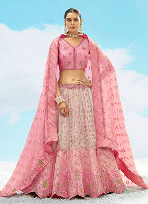 Pink Silk Blend Sequin Embroidered Lehenga Choli