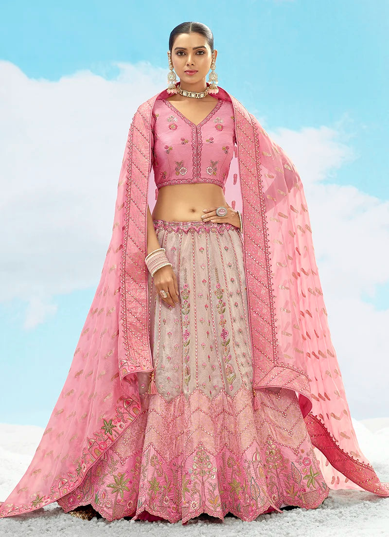 Pink Silk Blend Sequin Embroidered Lehenga Choli, front