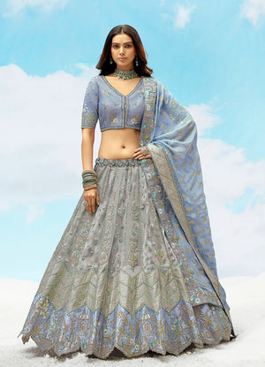 Multicolor Silk Blend Lehenga Choli with Arch Motif Hem