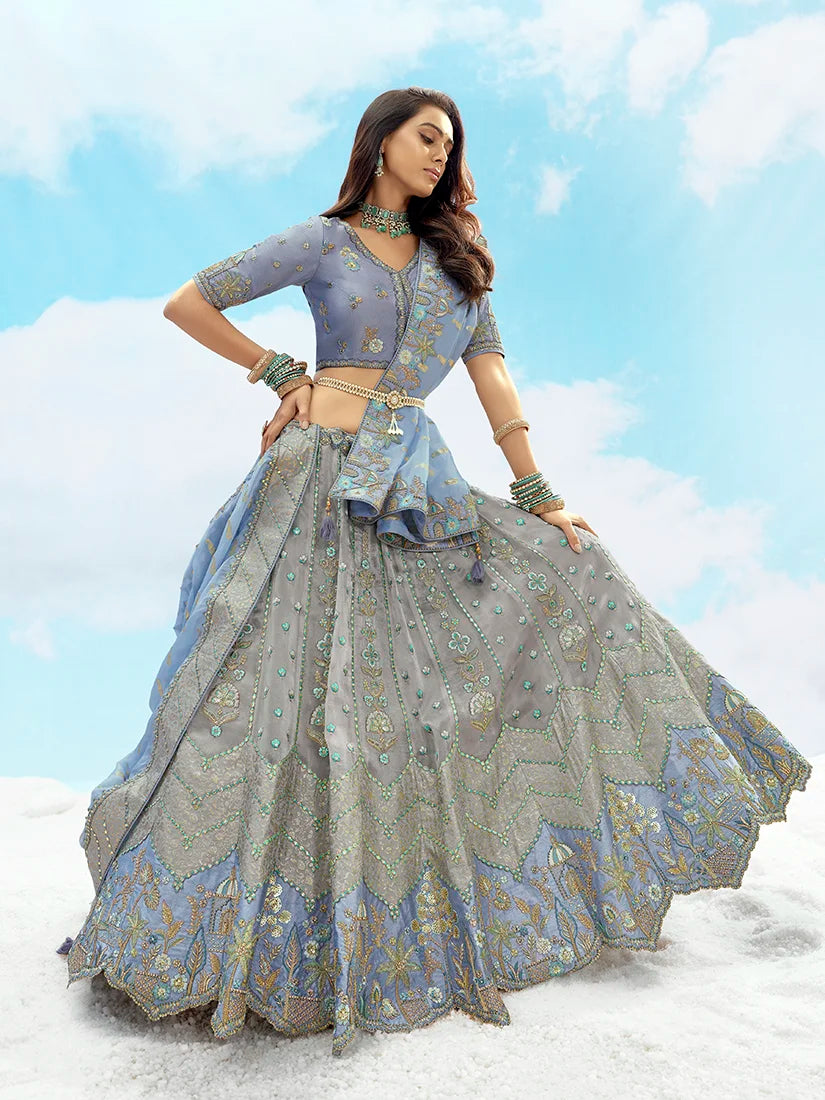 Multicolor Silk Blend Lehenga Choli with Arch Motif Hem, side