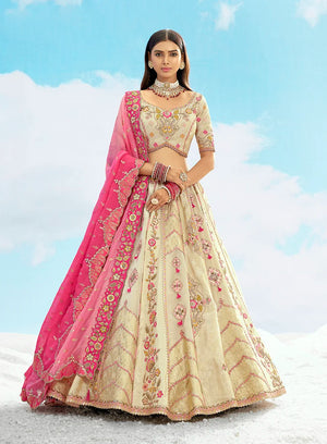 Multicolor Silk Blend Lehenga Choli with Medallion Motifs
