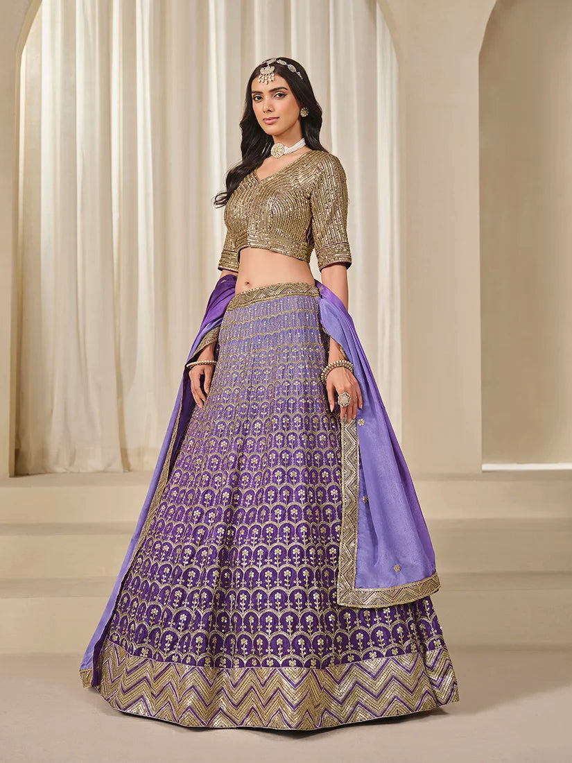 Violet Chinon Sequin Embroidered Lehenga Choli, front
