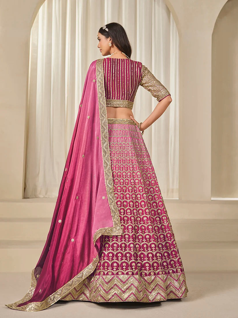Hot Pink Chinon Sequin Embroidered Lehenga Choli, back