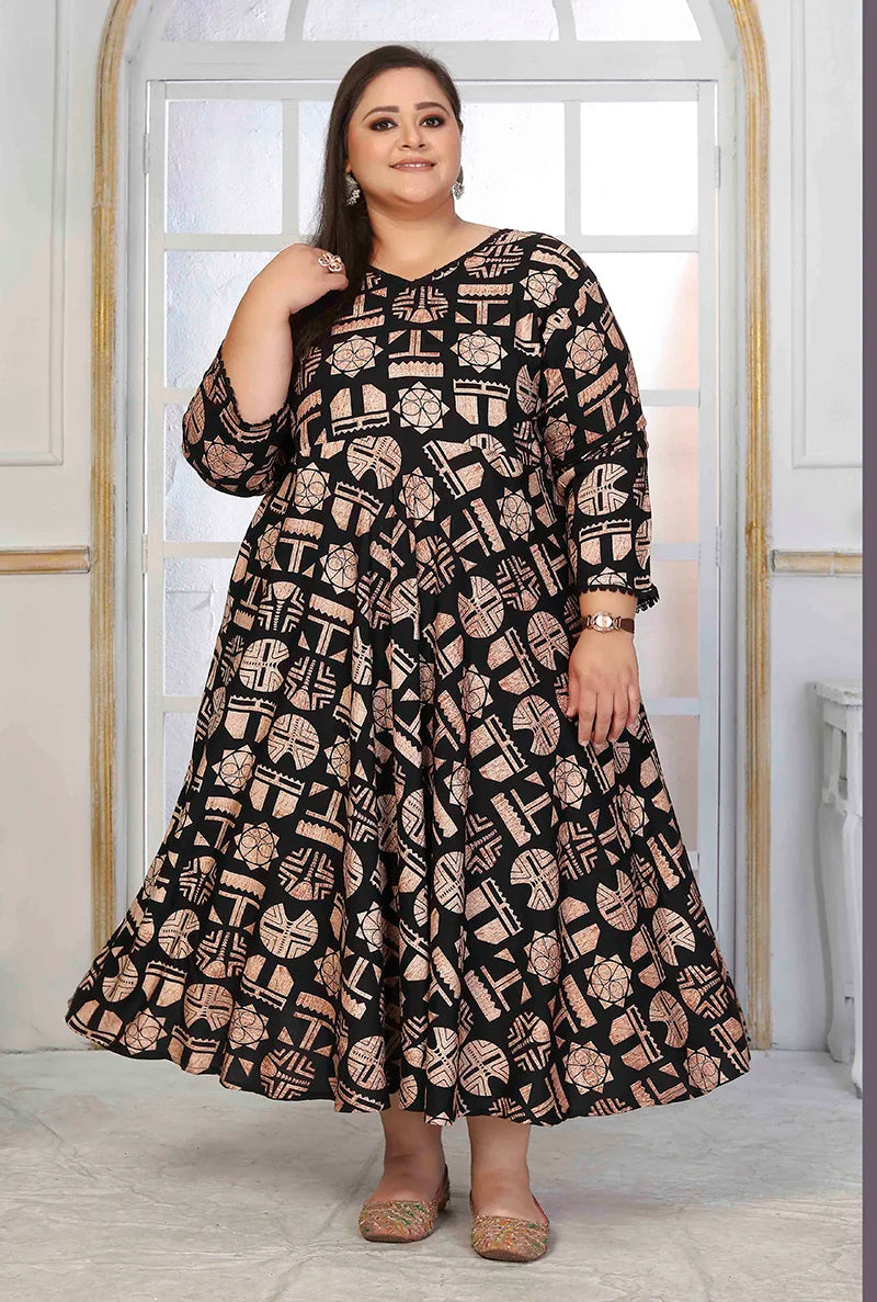 Black Rayon Long Kurti with Flared Hem, front