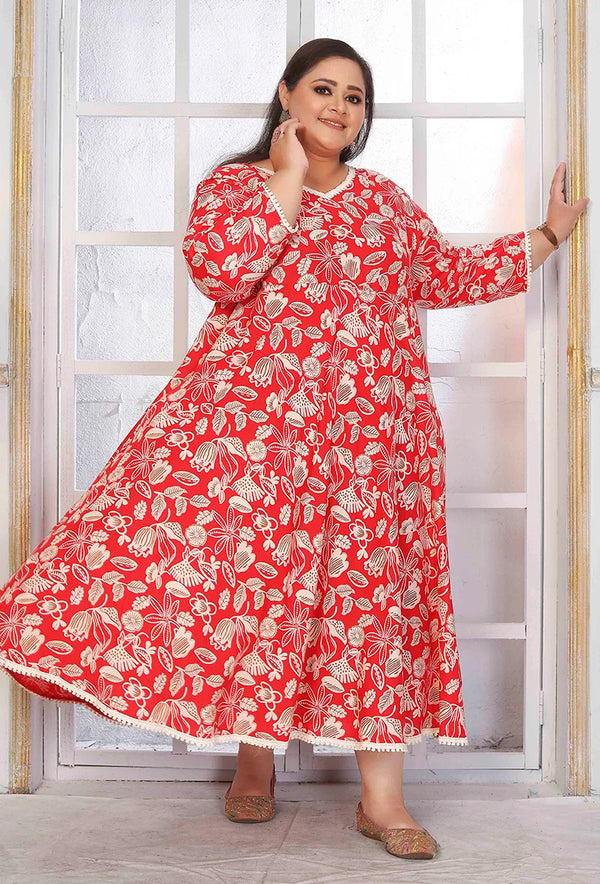 Red Rayon Long Kurti with Flared Hem, front