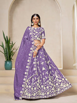 Light Purple Organza Floral Lehenga Choli