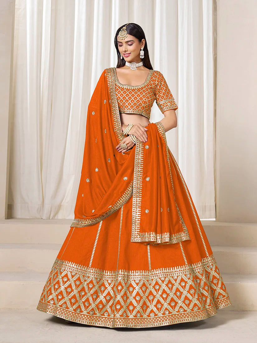 Orange Art Silk Lattice Lehenga Choli, front
