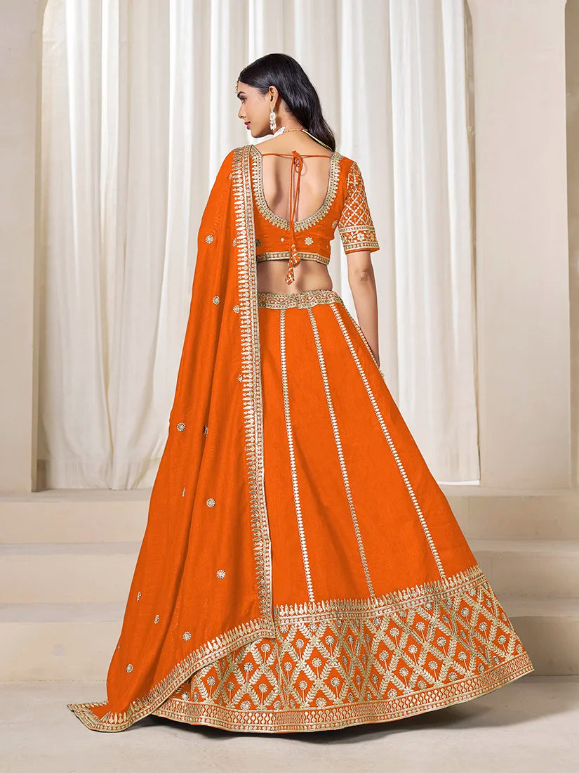 Orange Art Silk Lattice Lehenga Choli, back