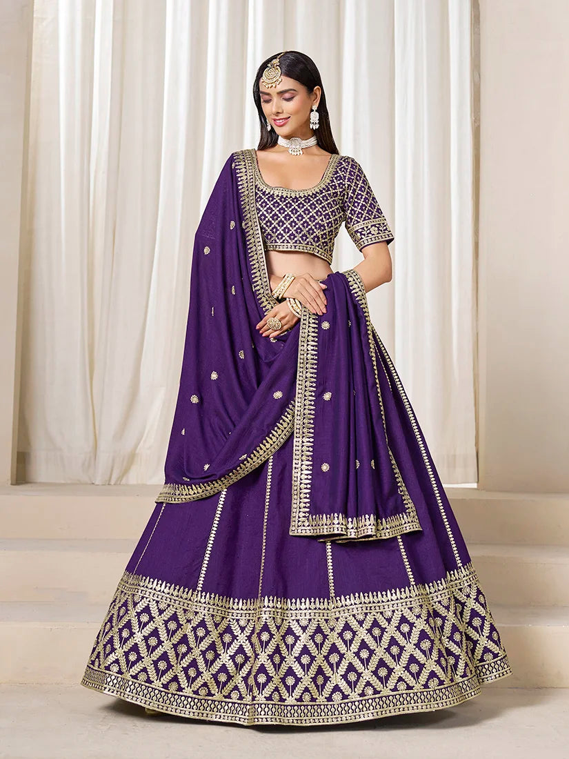 Purple Art Silk Lattice Lehenga Choli, front