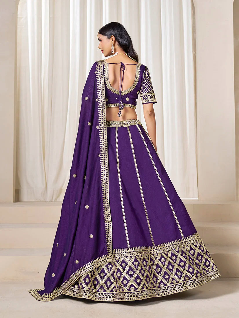 Purple Art Silk Lattice Lehenga Choli, back