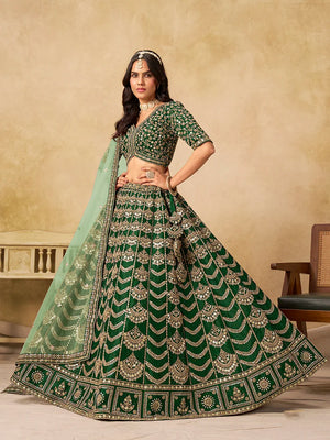 Dark Green Art Silk Scallop Work Lehenga Choli