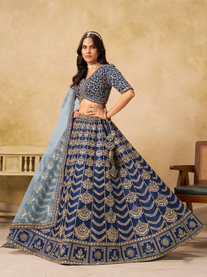 Navy Blue Art Silk Scallop Work Lehenga Choli