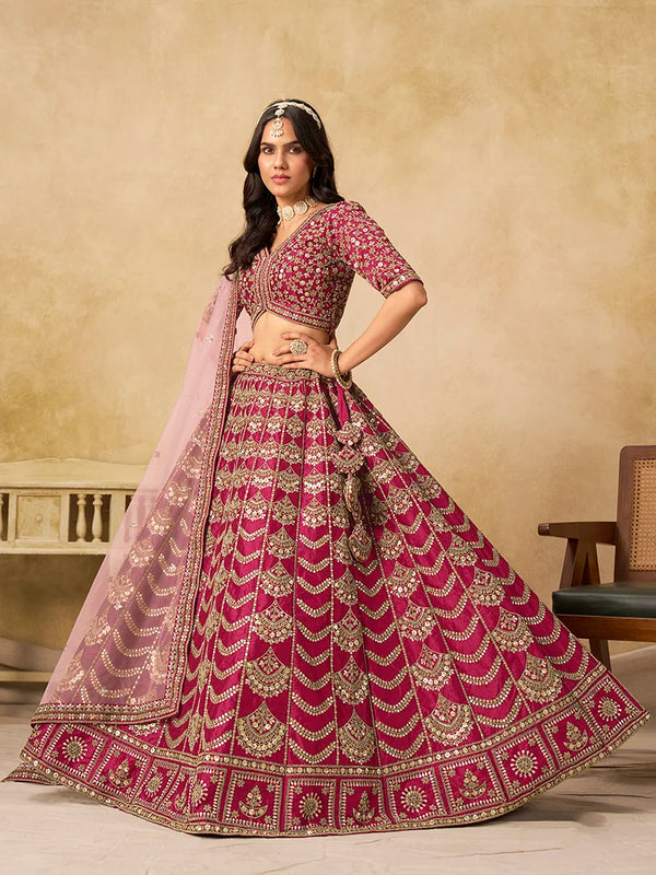 Rani Pink Art Silk Scallop Work Lehenga Choli, front