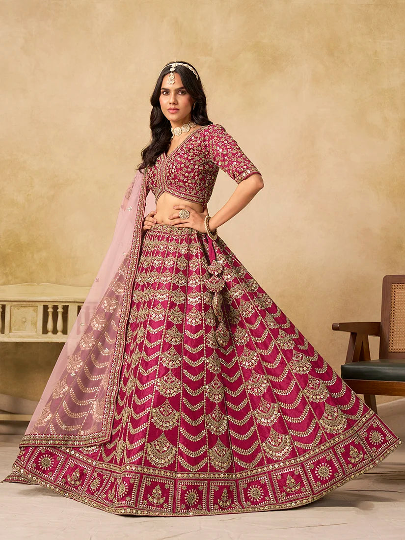 Rani Pink Art Silk Scallop Work Lehenga Choli, front