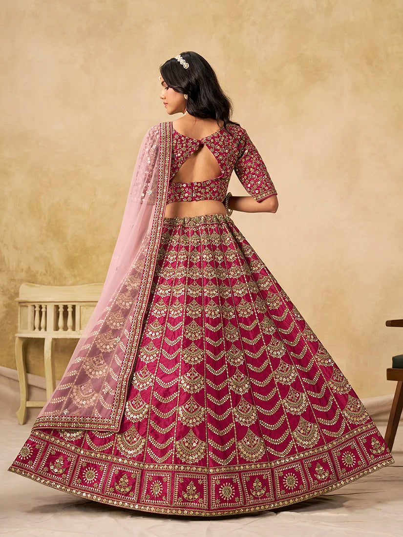 Rani Pink Art Silk Scallop Work Lehenga Choli, back