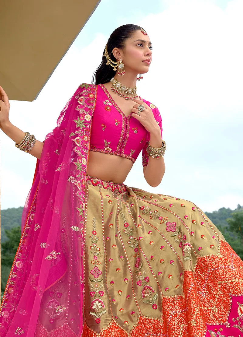 Multicolor Silk Blend Lehenga Choli with Chevron Band, side