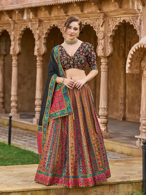 Multicolor Jacquard Woven Stripe Lehenga Choli