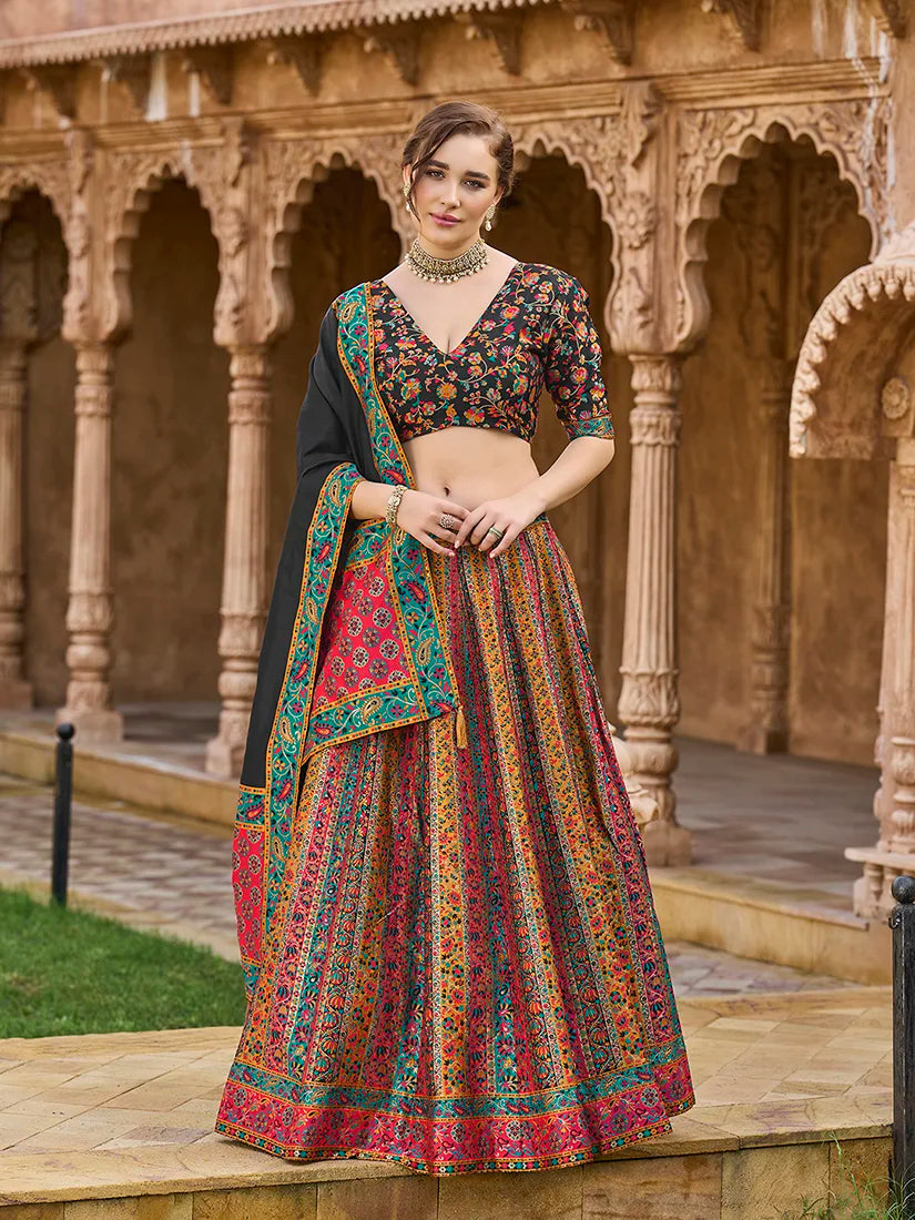 Multicolor Jacquard Woven Stripe Lehenga Choli, front