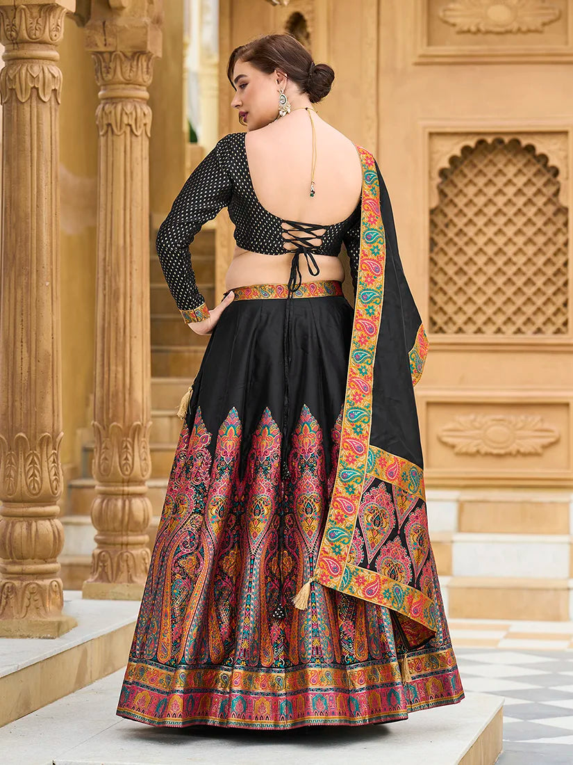 Black Jacquard Paisley Panel Lehenga Choli, back