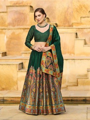 Dark Green Jacquard Paisley Panel Lehenga Choli