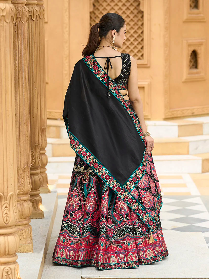 Black Jacquard Woven Buti Lehenga Choli, back
