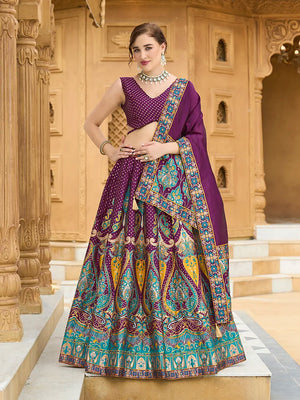 Wine Jacquard Woven Buti Lehenga Choli