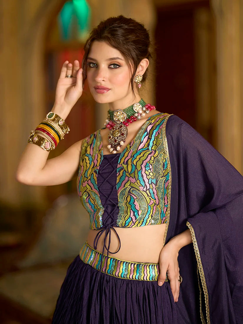 Wine Silk Blend Embroidered Lehenga Choli, choli detail