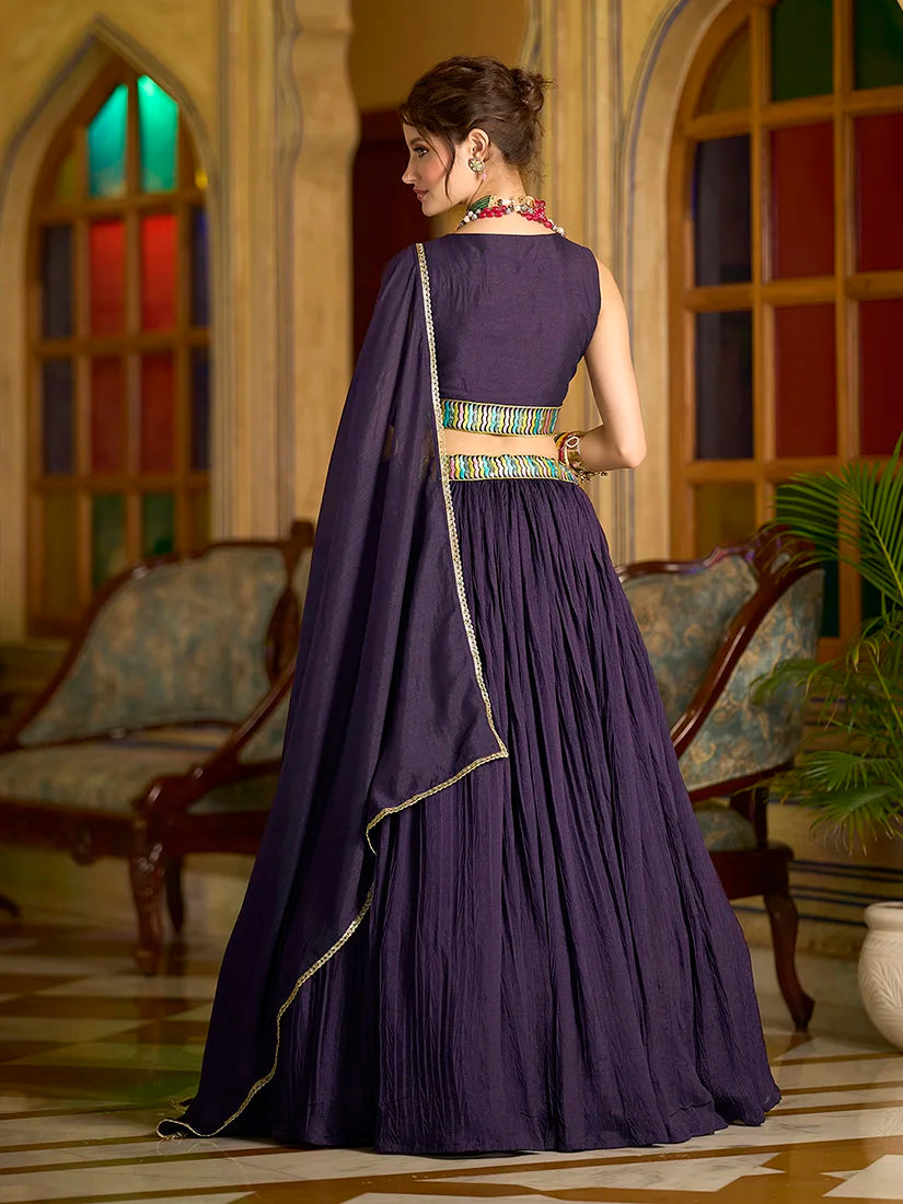 Wine Silk Blend Embroidered Lehenga Choli, back