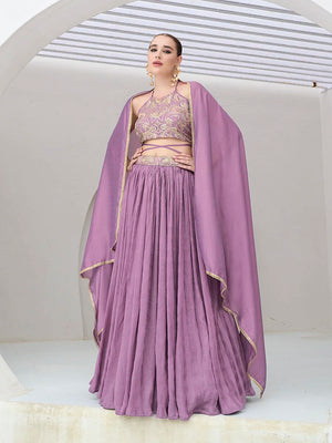 Lavender Silk Blend Halter Lehenga Choli