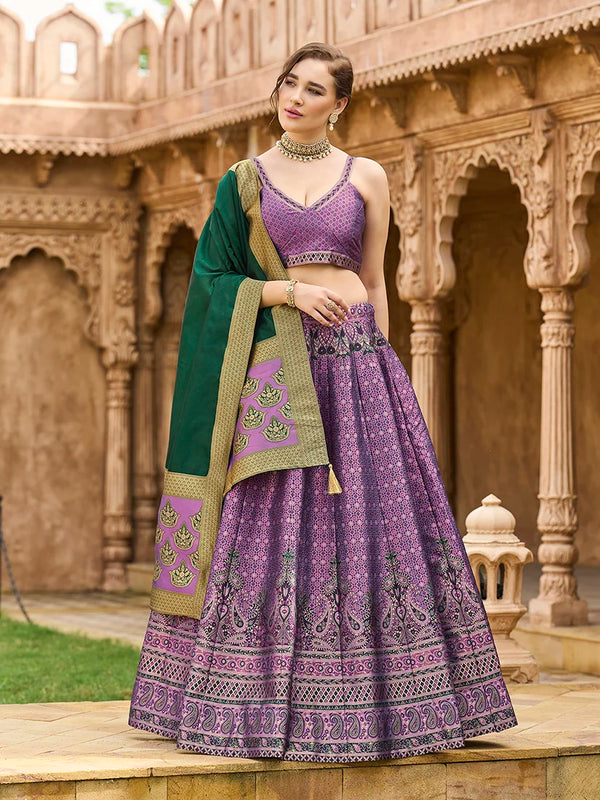 Purple Kanjivaram-Style Silk Lehenga Choli, front