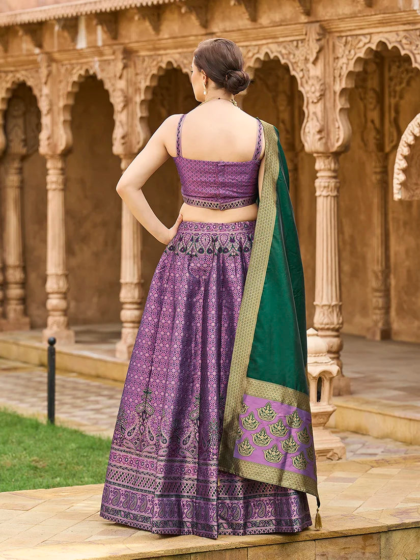 Purple Kanjivaram-Style Silk Lehenga Choli, back
